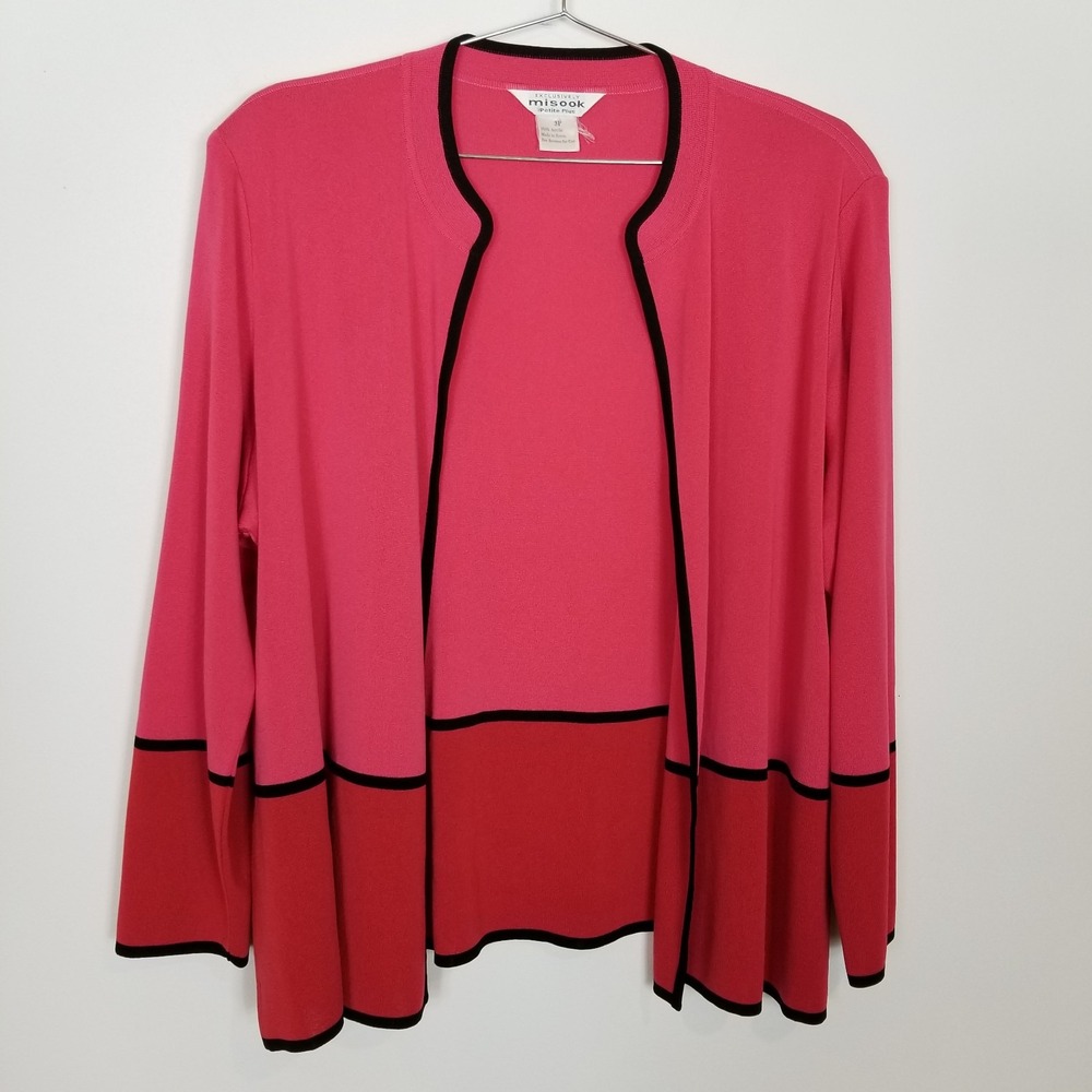 Exclusively Misook Women Open Front Jacket Sz 3X P Long Sleeve Stretch Knit Pink